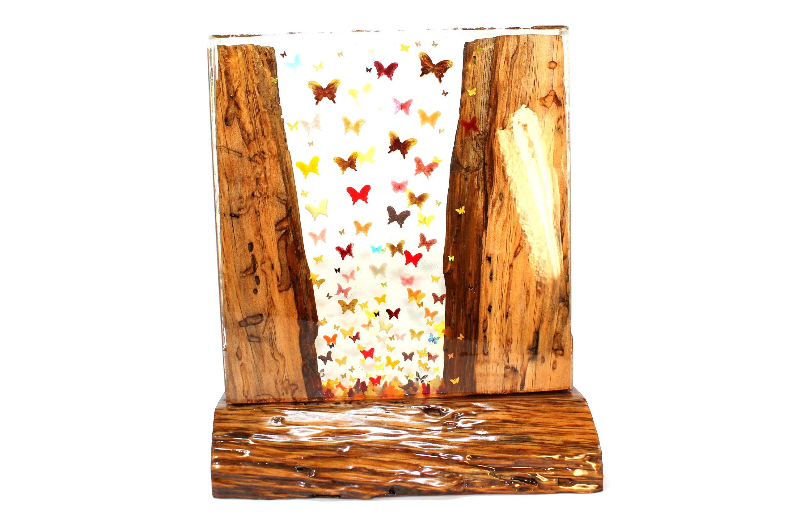 Araña de tela en embudo buque de vapor rutina Lámpara "Mariposas" en madera y resina epoxi | Tienda •Che-Be•