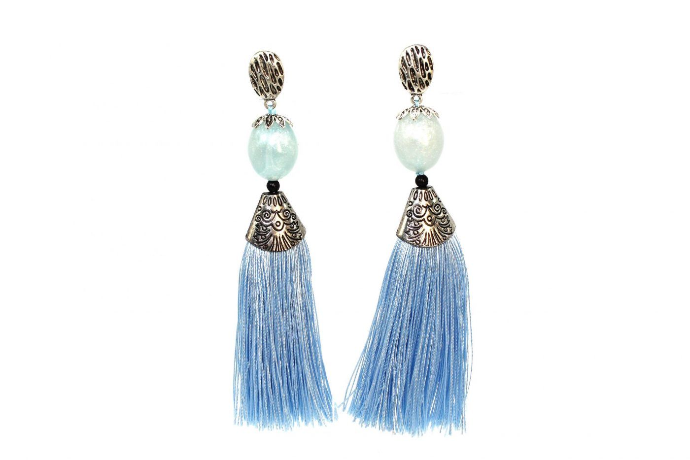 pendientes monojo azul blanco epoxi
